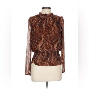 Joie Metallic Shimmer High Neck Smocked Blouse in Marble Women's Medium